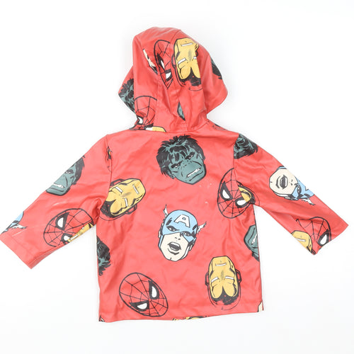 Marvel Boys Red Hooded Rain Coat Jacket 2 Years Waterproof Superhero Print