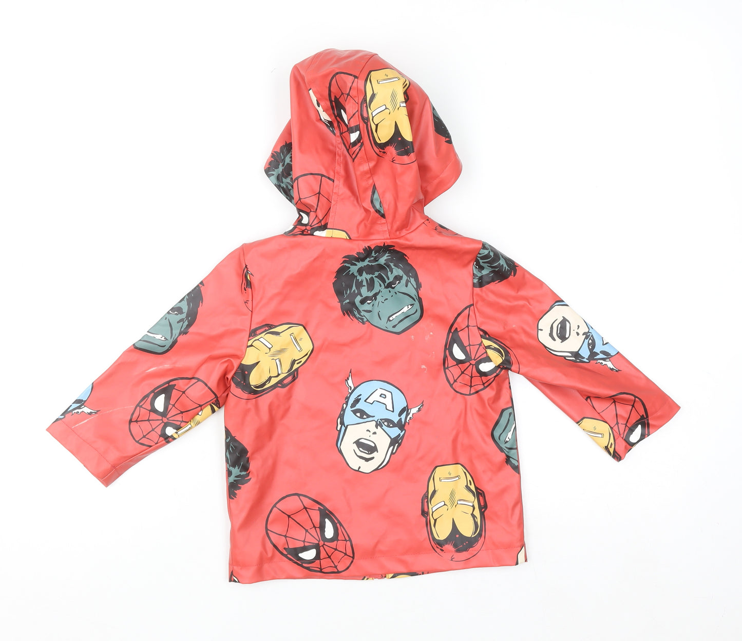 Marvel Boys Red Hooded Rain Coat Jacket 2 Years Waterproof Superhero Print