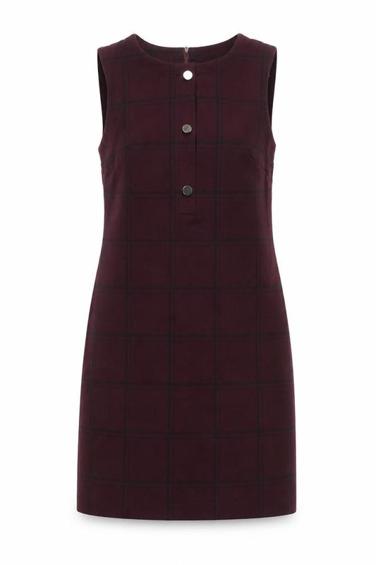 Front view of Dunnes Women Brown Check Sleeveless Pinafore Dress, size 10