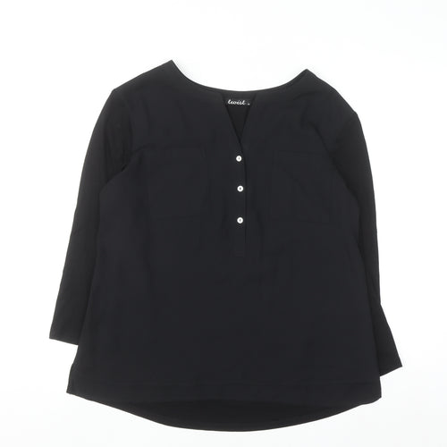 Twist Womens Black Blouse Size 12 V-Neck 3/4 Sleeve Work Top