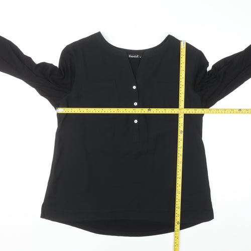 Twist Womens Black Blouse Size 12 V-Neck 3/4 Sleeve Work Top