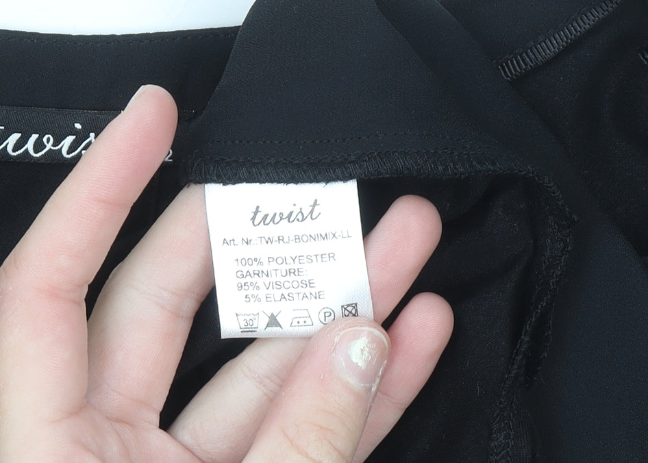 Twist Womens Black Blouse Size 12 V-Neck 3/4 Sleeve Work Top