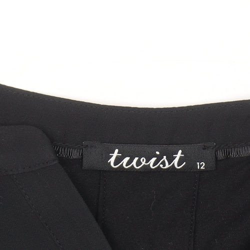 Twist Womens Black Blouse Size 12 V-Neck 3/4 Sleeve Work Top