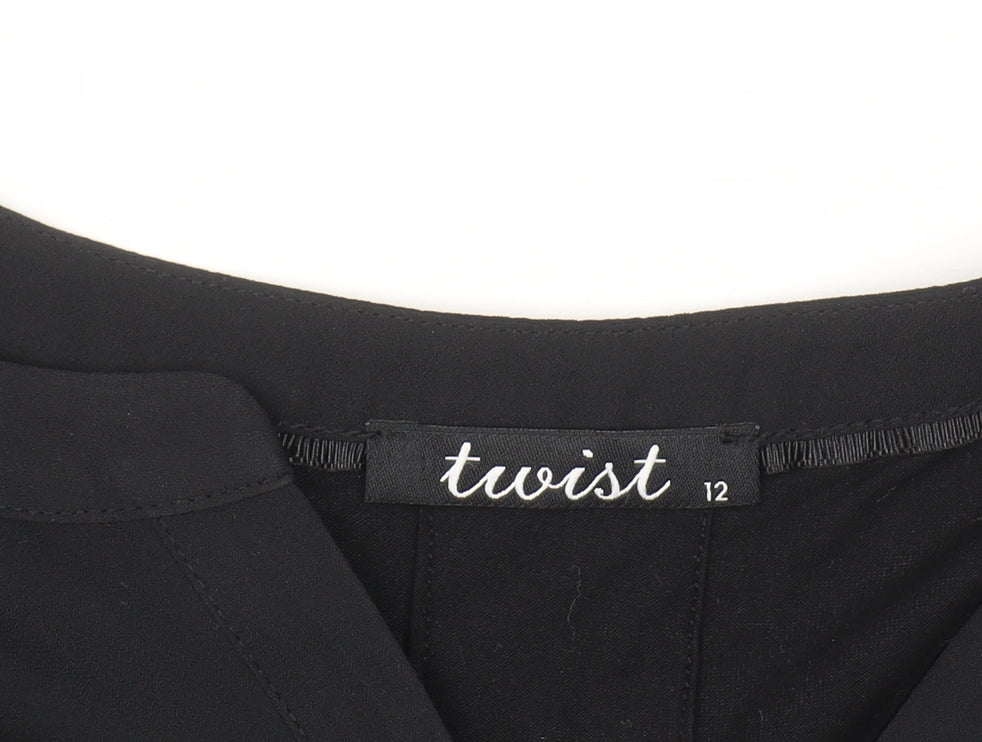 Twist Womens Black Blouse Size 12 V-Neck 3/4 Sleeve Work Top