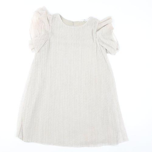 H&M Girls Beige A-Line Flutter Sleeve Party Dress 8-9 Years