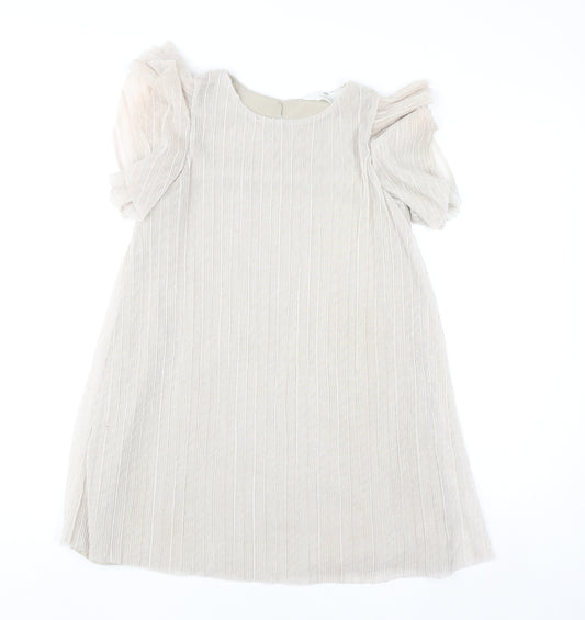 H&M Girls Beige A-Line Flutter Sleeve Party Dress 8-9 Years