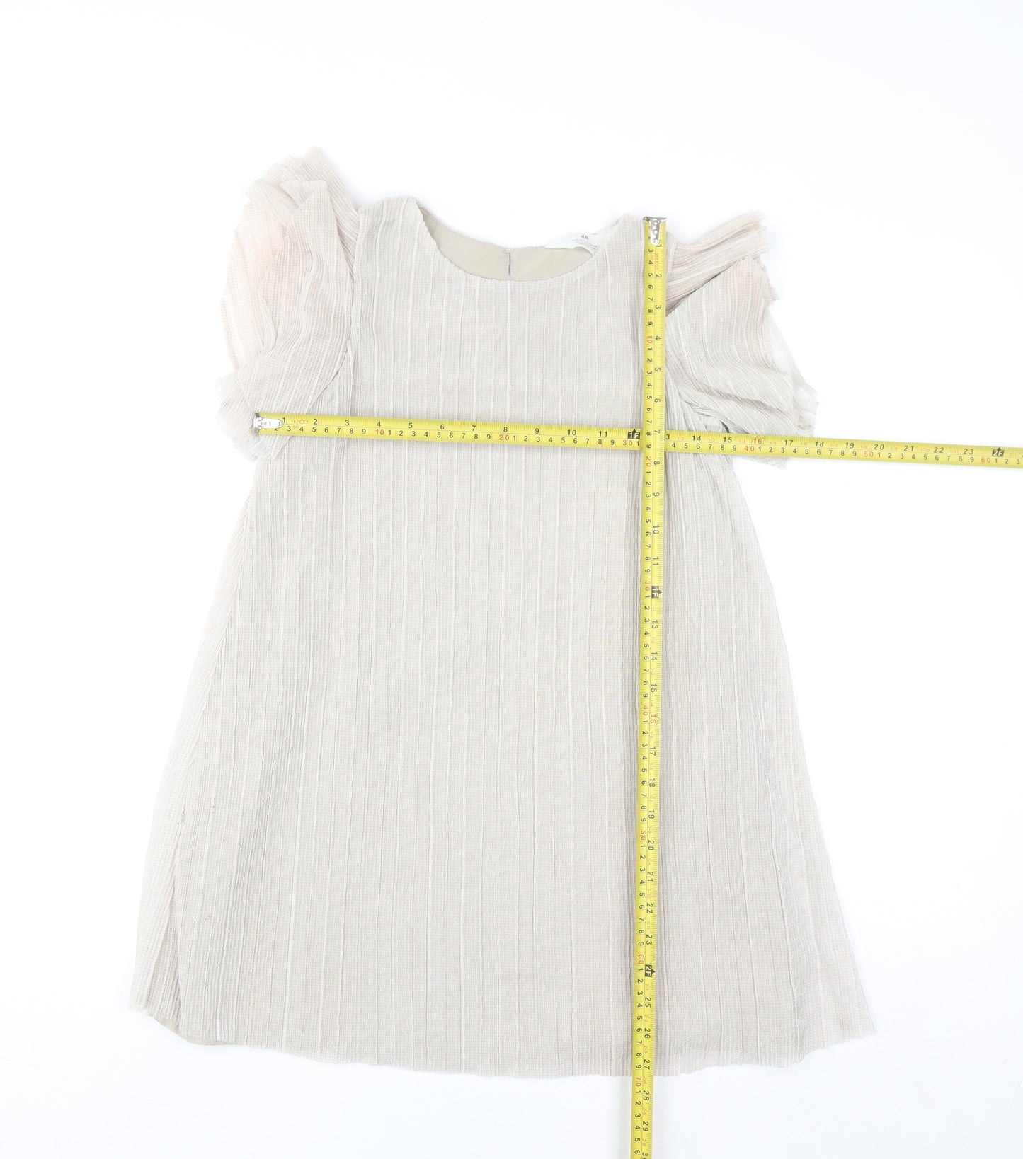 H&M Girls Beige A-Line Flutter Sleeve Party Dress 8-9 Years