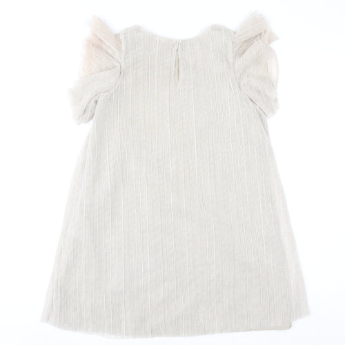 H&M Girls Beige A-Line Flutter Sleeve Party Dress 8-9 Years