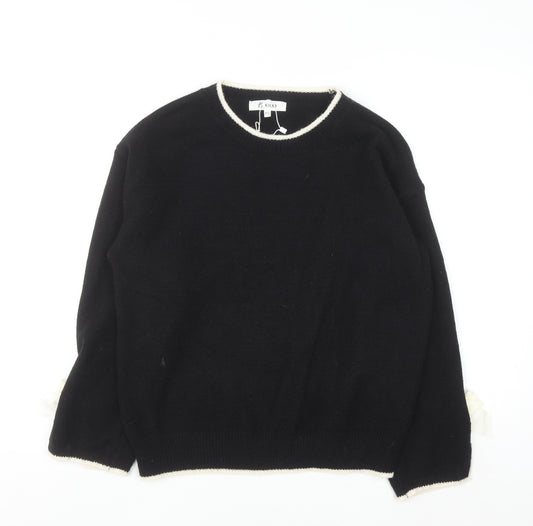 KILKY Women’s Black Bow Trim Crew Neck Knit Jumper M