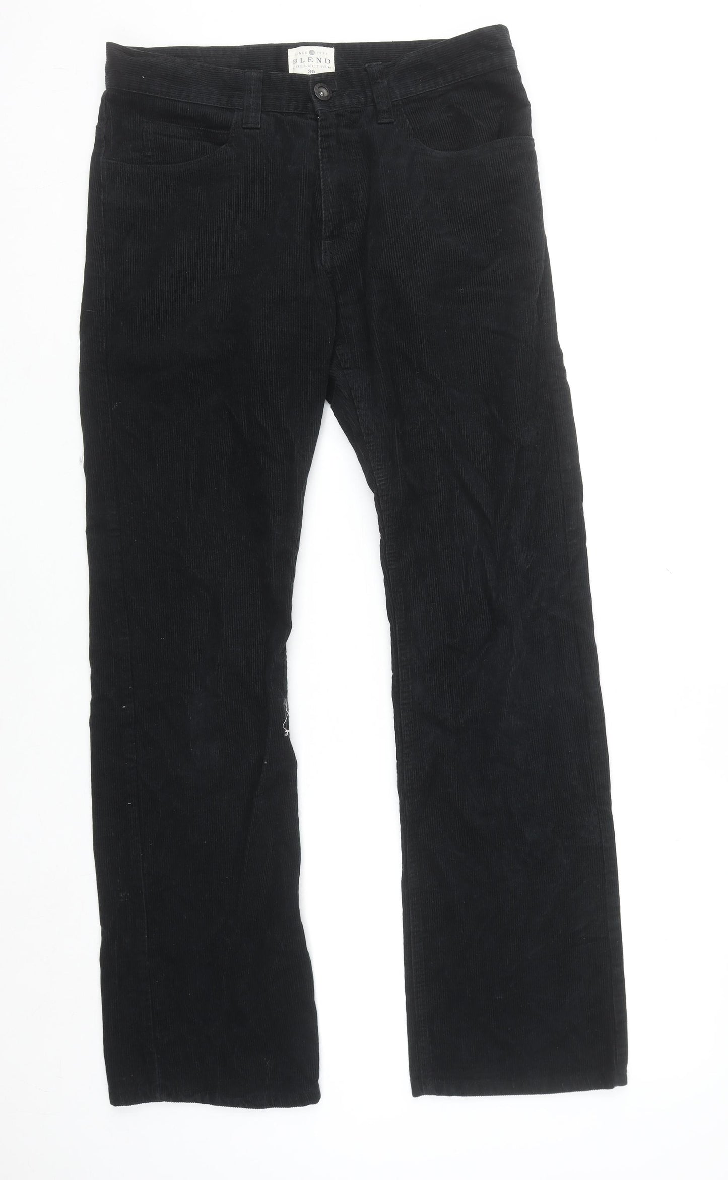 Blend Men's Black Corduroy Straight Leg Trousers Size 30 Regular