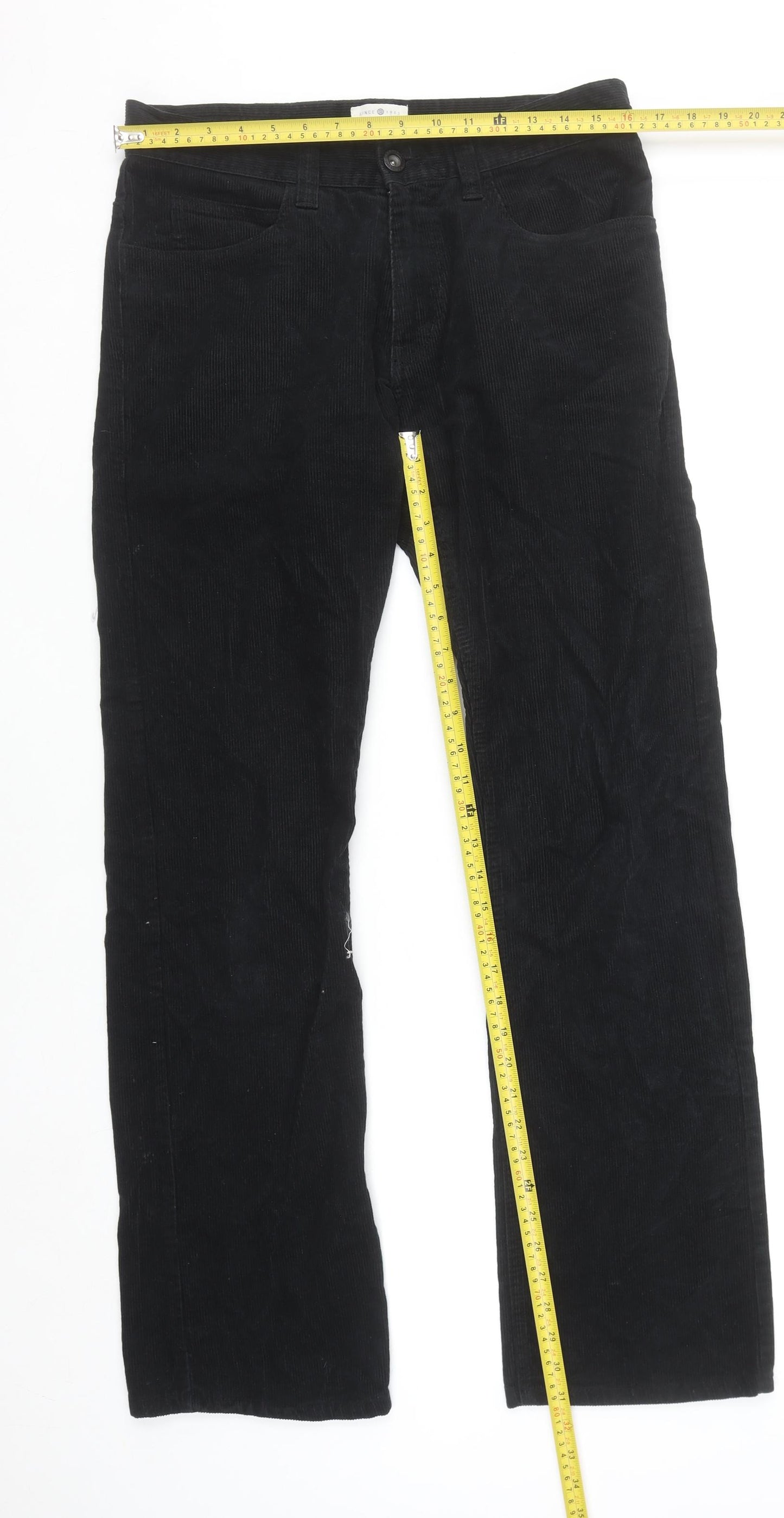 Blend Men's Black Corduroy Straight Leg Trousers Size 30 Regular