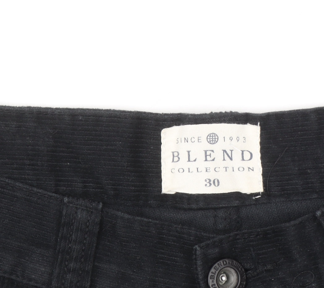 Blend Men's Black Corduroy Straight Leg Trousers Size 30 Regular