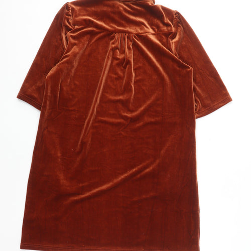 Traffic People Women Brown Velvet Shift Dress M Collared Keyhole Party