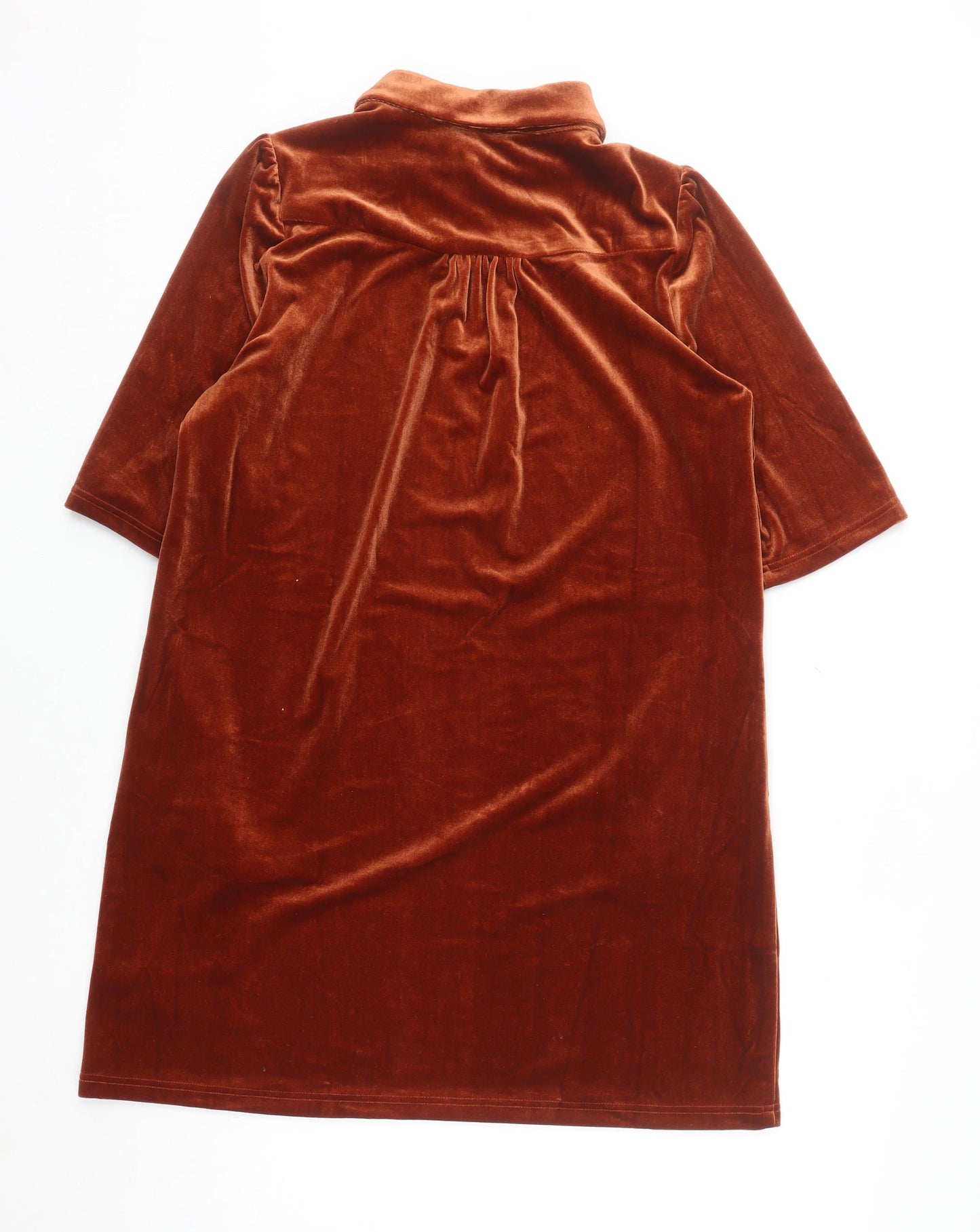 Traffic People Women Brown Velvet Shift Dress M Collared Keyhole Party