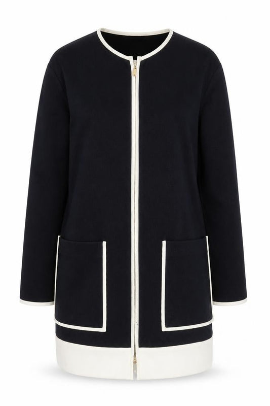 Front view of Pennyblack Women's Blue Mid-Length Zip Coat, size 10