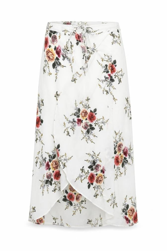 AEVERSE Women’s White Floral Wrap Midi Skirt Size S Lightweight