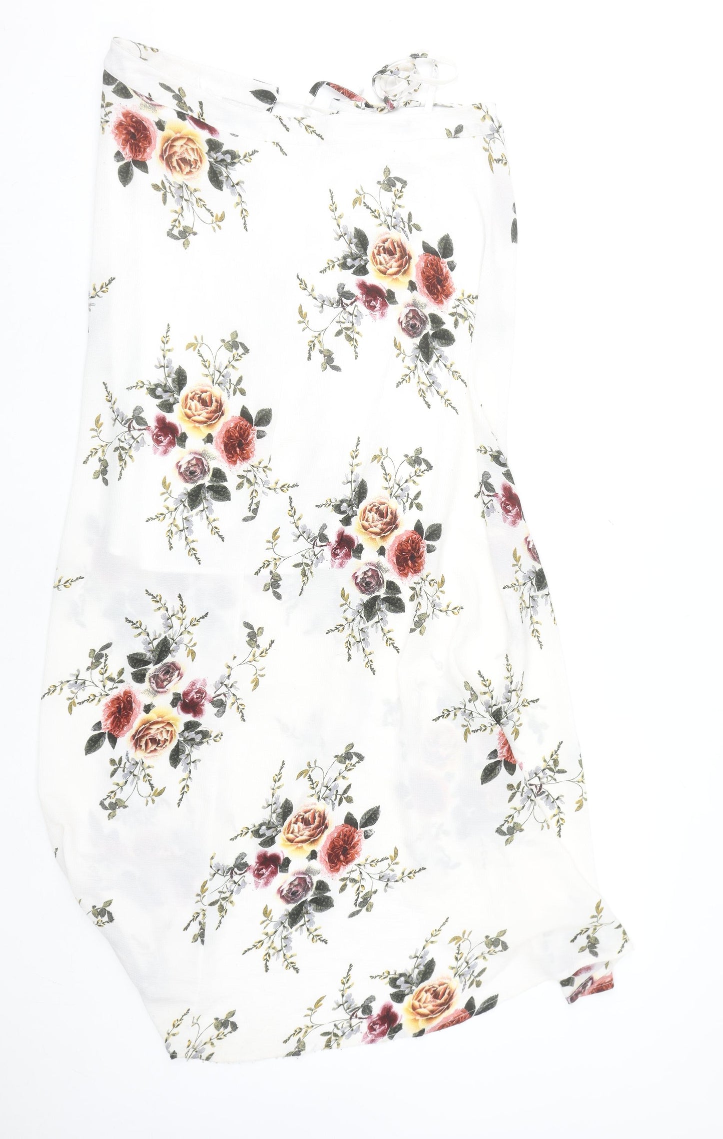 AEVERSE Women’s White Floral Wrap Midi Skirt Size S Lightweight