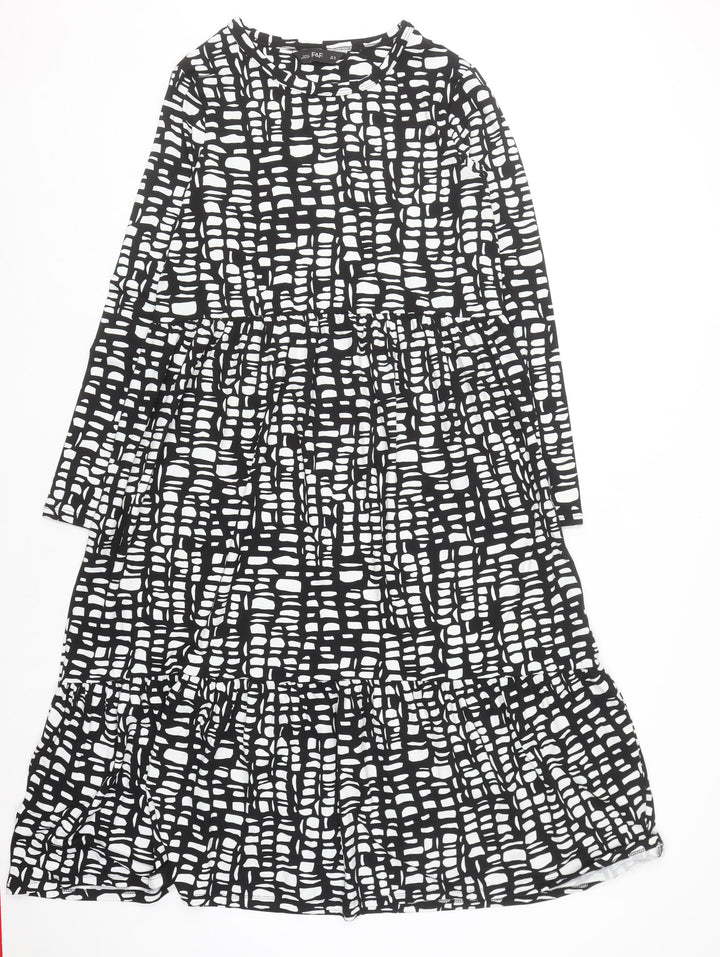 F&F Women's Black Geometric Midi Fit & Flare Dress Size 12