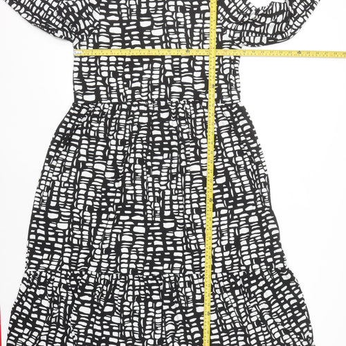 F&F Women's Black Geometric Midi Fit & Flare Dress Size 12