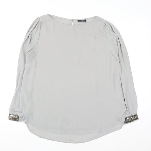 Wallis Women Grey Long Sleeve Beaded Blouse Size L