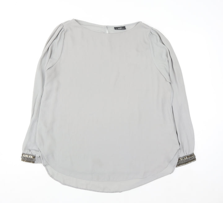Wallis Women Grey Long Sleeve Beaded Blouse Size L