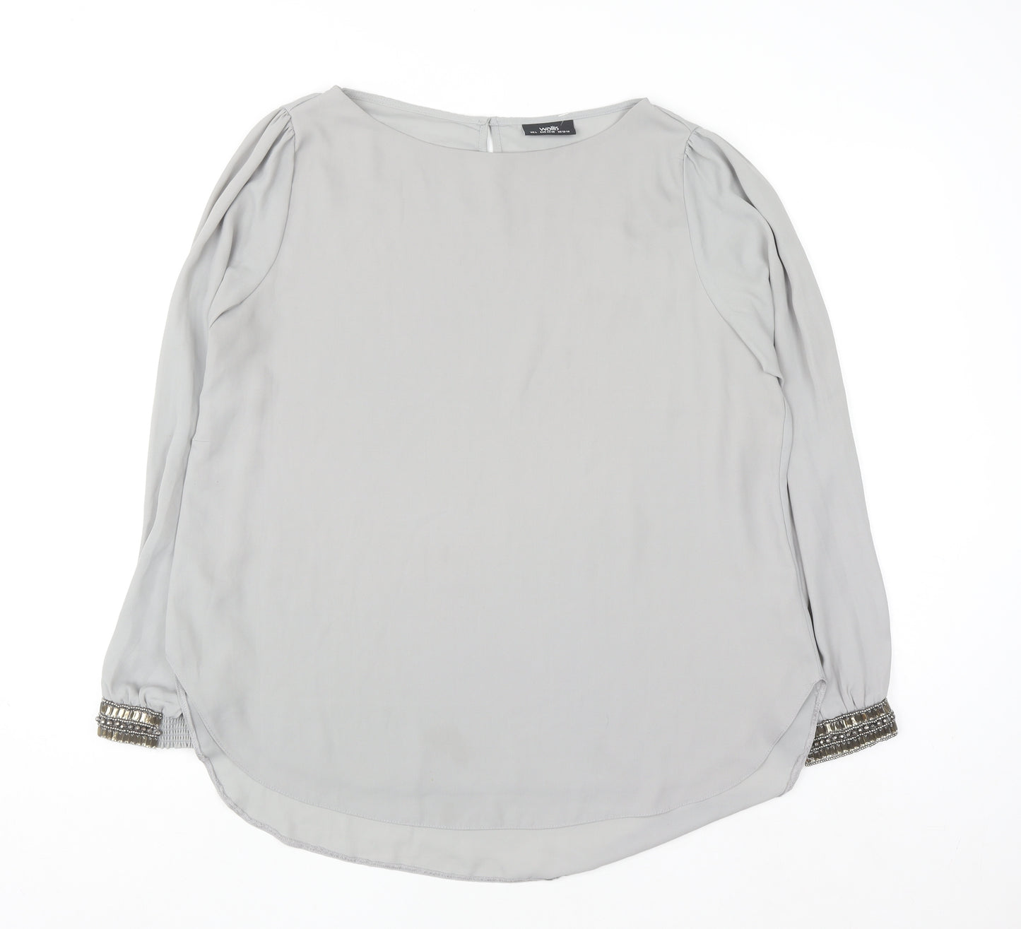 Wallis Women Grey Long Sleeve Beaded Blouse Size L