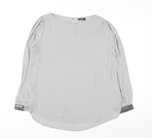 Wallis Women Grey Long Sleeve Beaded Blouse Size L