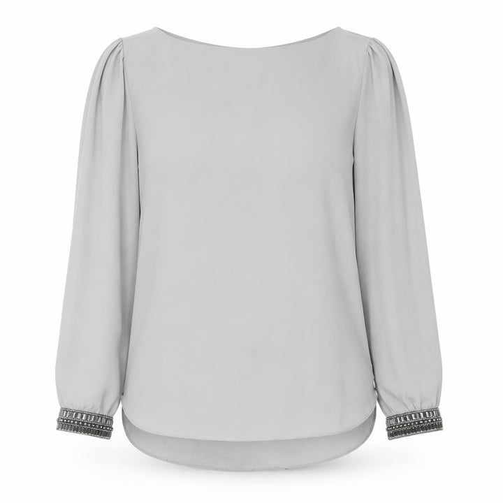 Wallis Women Grey Long Sleeve Beaded Blouse Size L