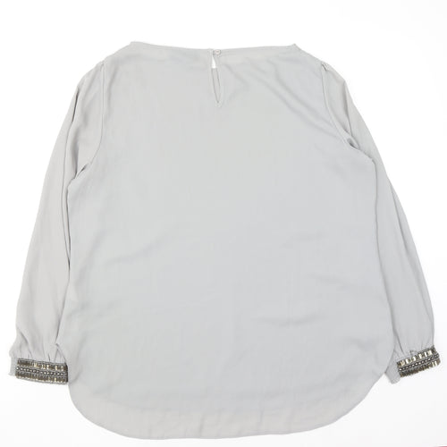 Wallis Women Grey Long Sleeve Beaded Blouse Size L