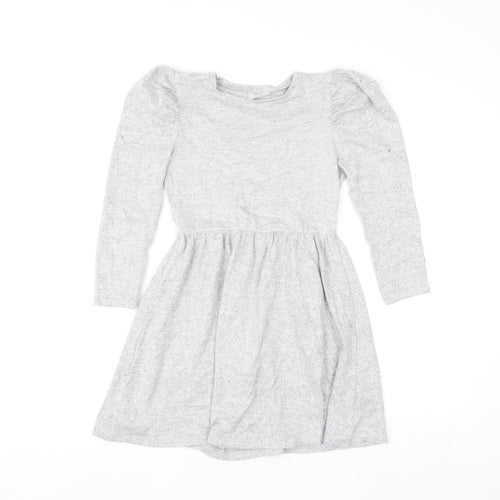 I Love Girlswear Grey Long Sleeve Puff Shoulder Fit & Flare Dress 9 Years