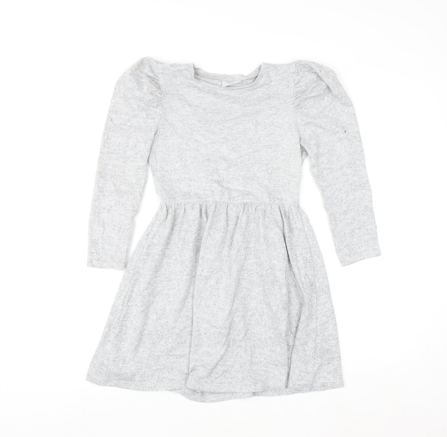 I Love Girlswear Grey Long Sleeve Puff Shoulder Fit & Flare Dress 9 Years