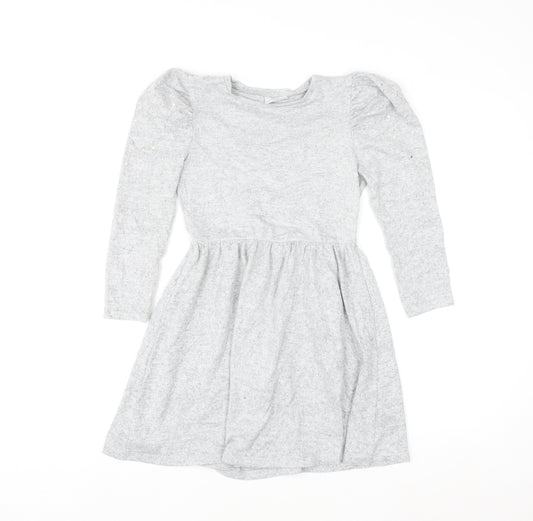 I Love Girlswear Grey Long Sleeve Puff Shoulder Fit & Flare Dress 9 Years