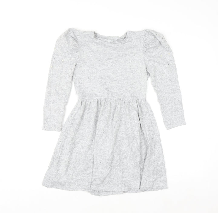 I Love Girlswear Grey Long Sleeve Puff Shoulder Fit & Flare Dress 9 Years