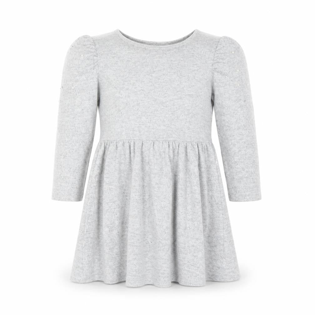 I Love Girlswear Grey Long Sleeve Puff Shoulder Fit & Flare Dress 9 Years