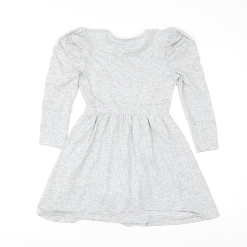I Love Girlswear Grey Long Sleeve Puff Shoulder Fit & Flare Dress 9 Years