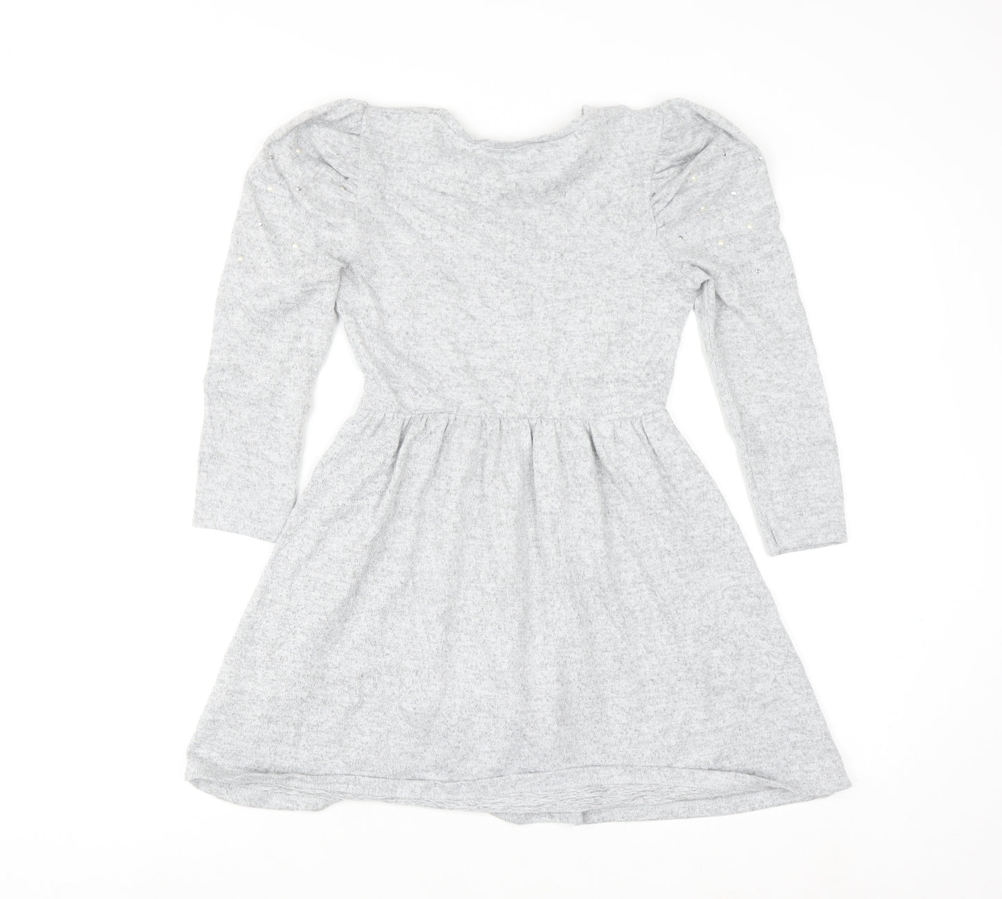 I Love Girlswear Grey Long Sleeve Puff Shoulder Fit & Flare Dress 9 Years