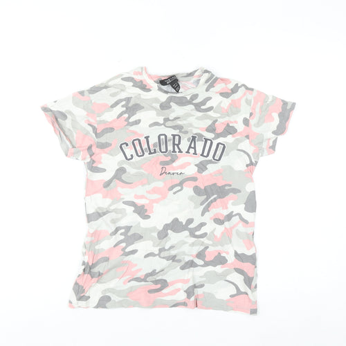 New Look 915 Generation Girls Pink Camo T-Shirt Age 9 Grey & White Cotton