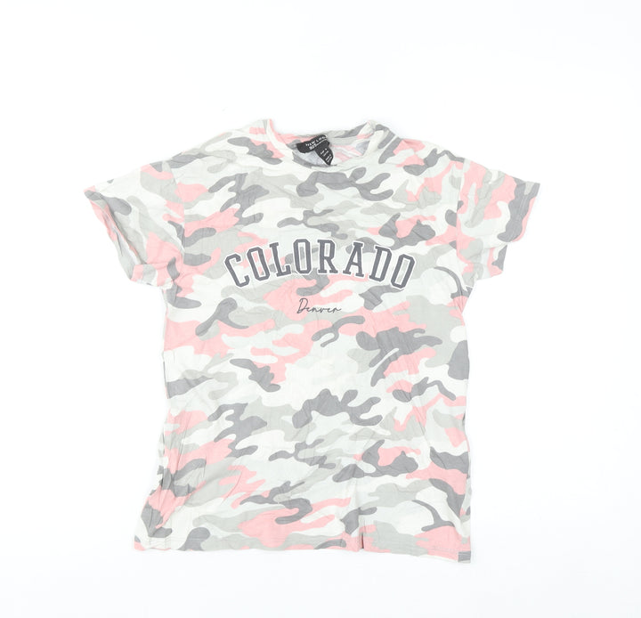 New Look 915 Generation Girls Pink Camo T-Shirt Age 9 Grey & White Cotton