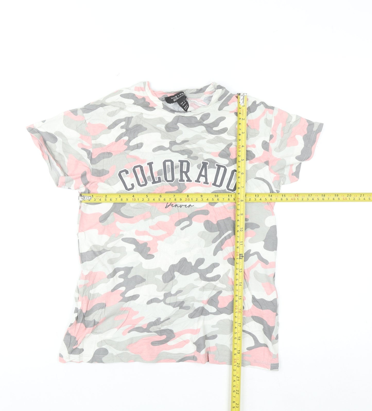 New Look 915 Generation Girls Pink Camo T-Shirt Age 9 Grey & White Cotton