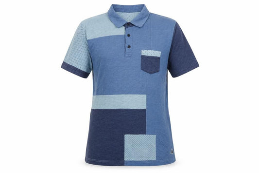 Front view of Mango Man Blue Colourblock Slim Fit Cotton Polo Shirt, size L