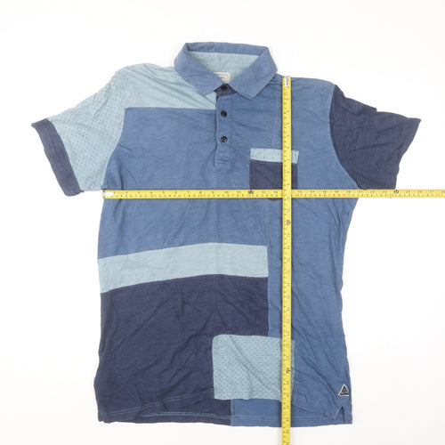 Mango Man Blue Colourblock Slim Fit Cotton Polo Shirt Size L