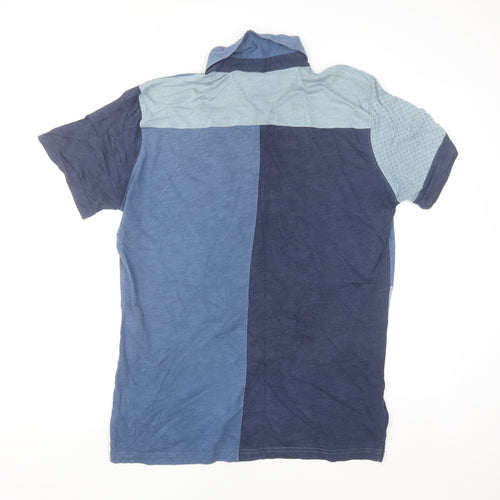 Mango Man Blue Colourblock Slim Fit Cotton Polo Shirt Size L