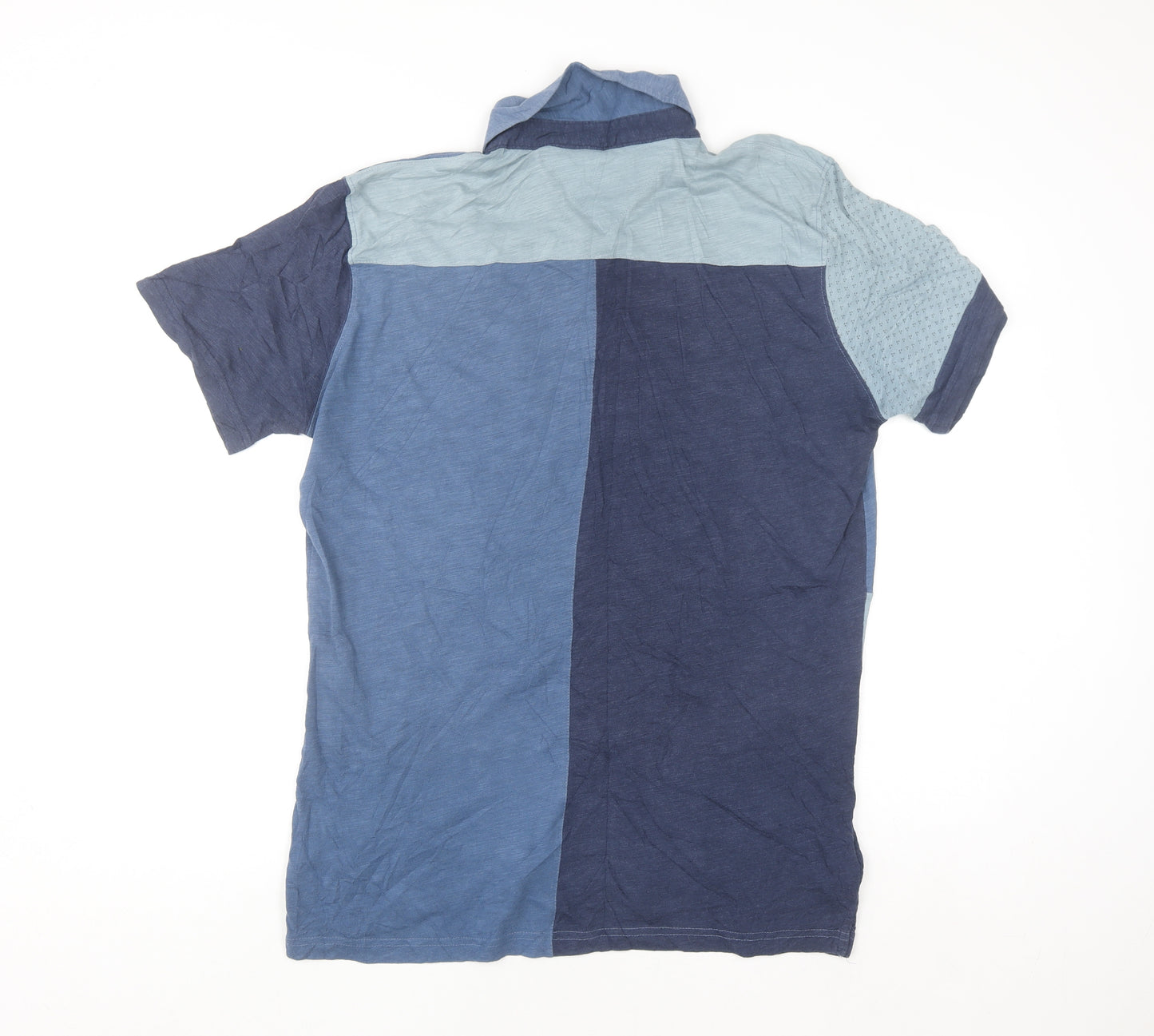 Mango Man Blue Colourblock Slim Fit Cotton Polo Shirt Size L