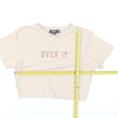 Missguided Petite Beige Cropped T-Shirt Women UK 12 Embroidered 'Over It'