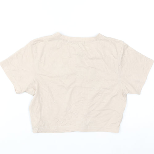 Missguided Petite Beige Cropped T-Shirt Women UK 12 Embroidered 'Over It'