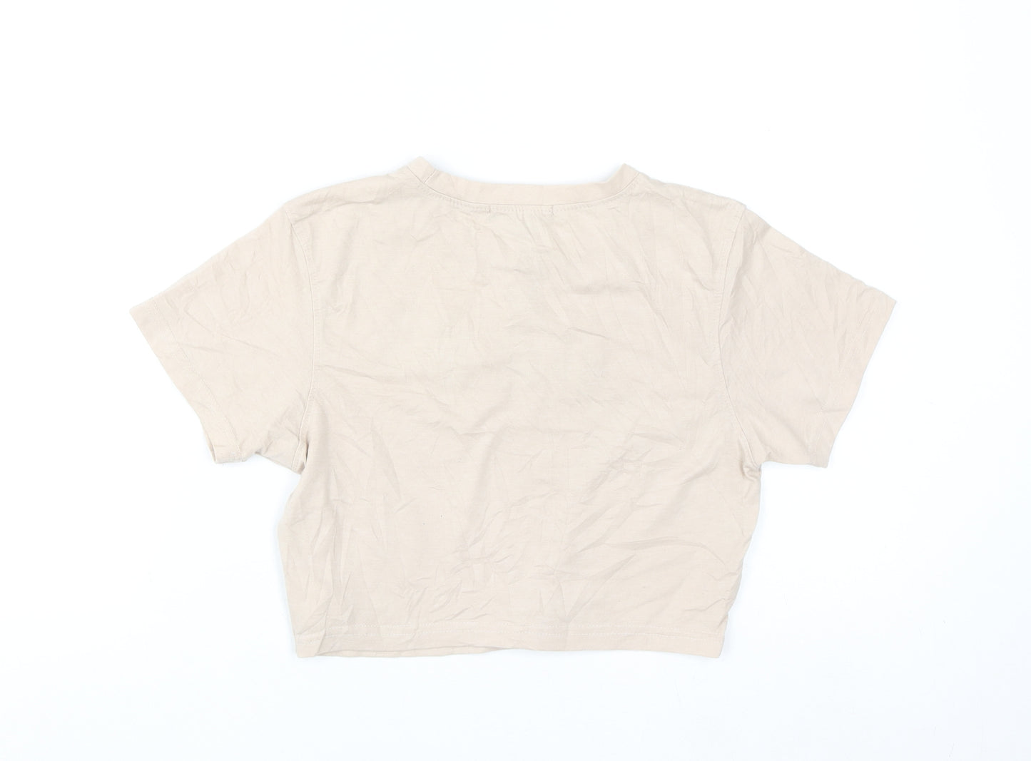 Missguided Petite Beige Cropped T-Shirt Women UK 12 Embroidered 'Over It'