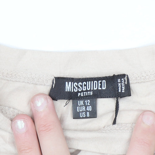 Missguided Petite Beige Cropped T-Shirt Women UK 12 Embroidered 'Over It'