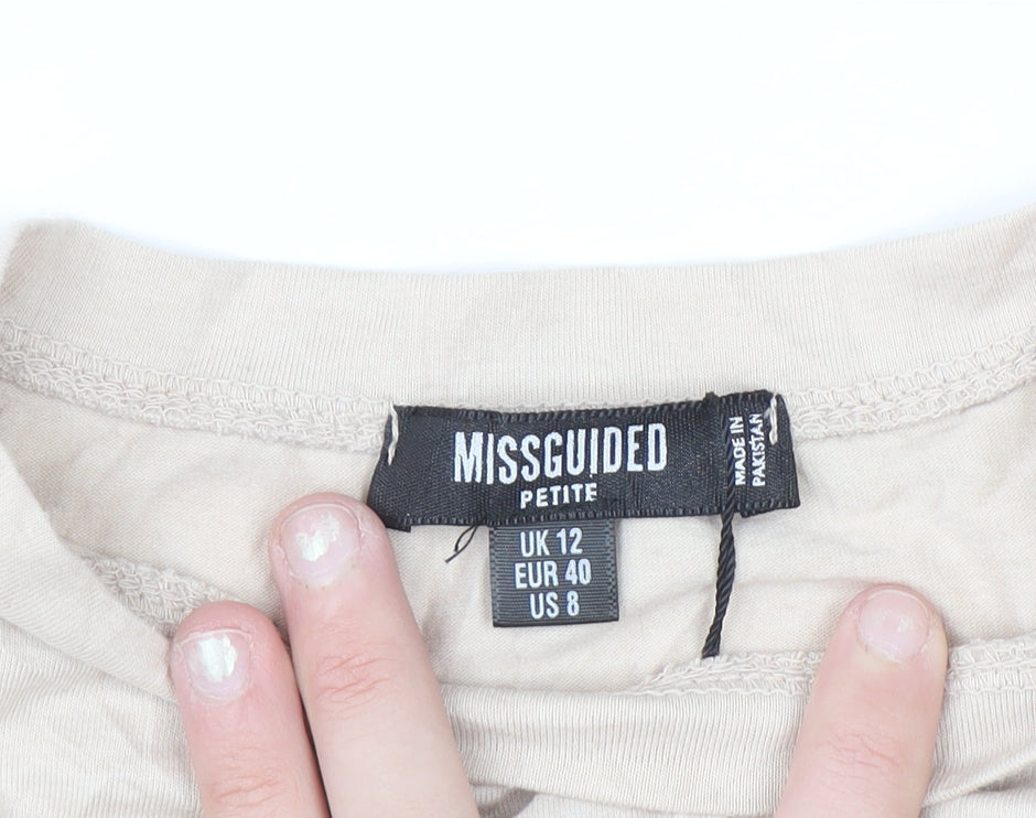 Missguided Petite Beige Cropped T-Shirt Women UK 12 Embroidered 'Over It'