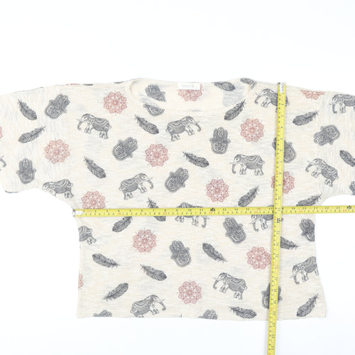 Ginger G Women’s Beige Bohemian Elephant Print Knit Jumper Size M