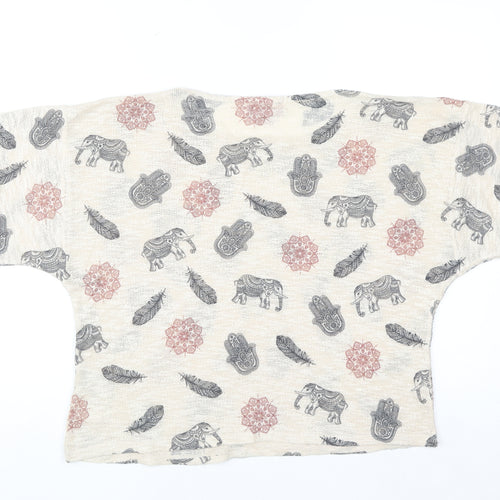 Ginger G Women’s Beige Bohemian Elephant Print Knit Jumper Size M